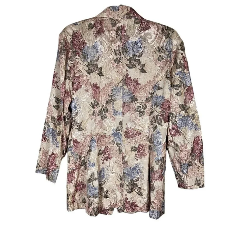Vintage Floral Jacket 11 Pink 1980 Tapestry Old Money Classic Preppy Cottagecore - Picture 8 of 14